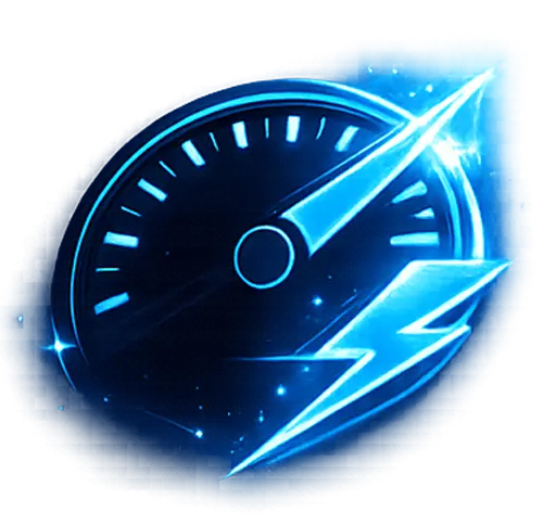 Speedometer graphic representing fast page load speed and website technical optimization.