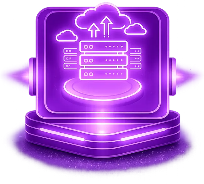Purple server stack graphic representing secure, managed WordPress hosting services.
