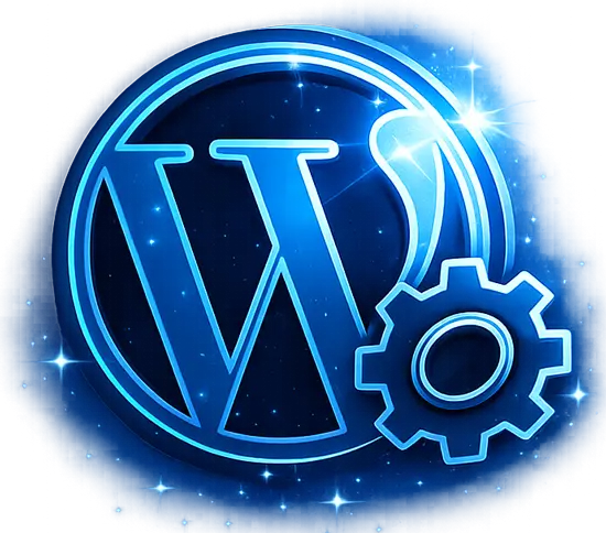 WordPress logo with a gear icon representing ongoing technical maintenance and website support.
