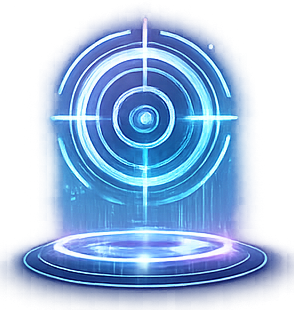 Holographic blue target icon representing precise Google Ads search intent strategy and customer targeting.