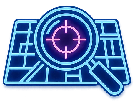 market-analysis-audit Map pin on a digital grid representing local SEO competitor audits and market analysis.