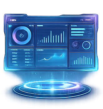 Futuristic analytics dashboard icon representing ongoing Google Ads management and ROI optimization.