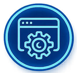 Code browser icon with a gear representing technical SEO development and website audit services.